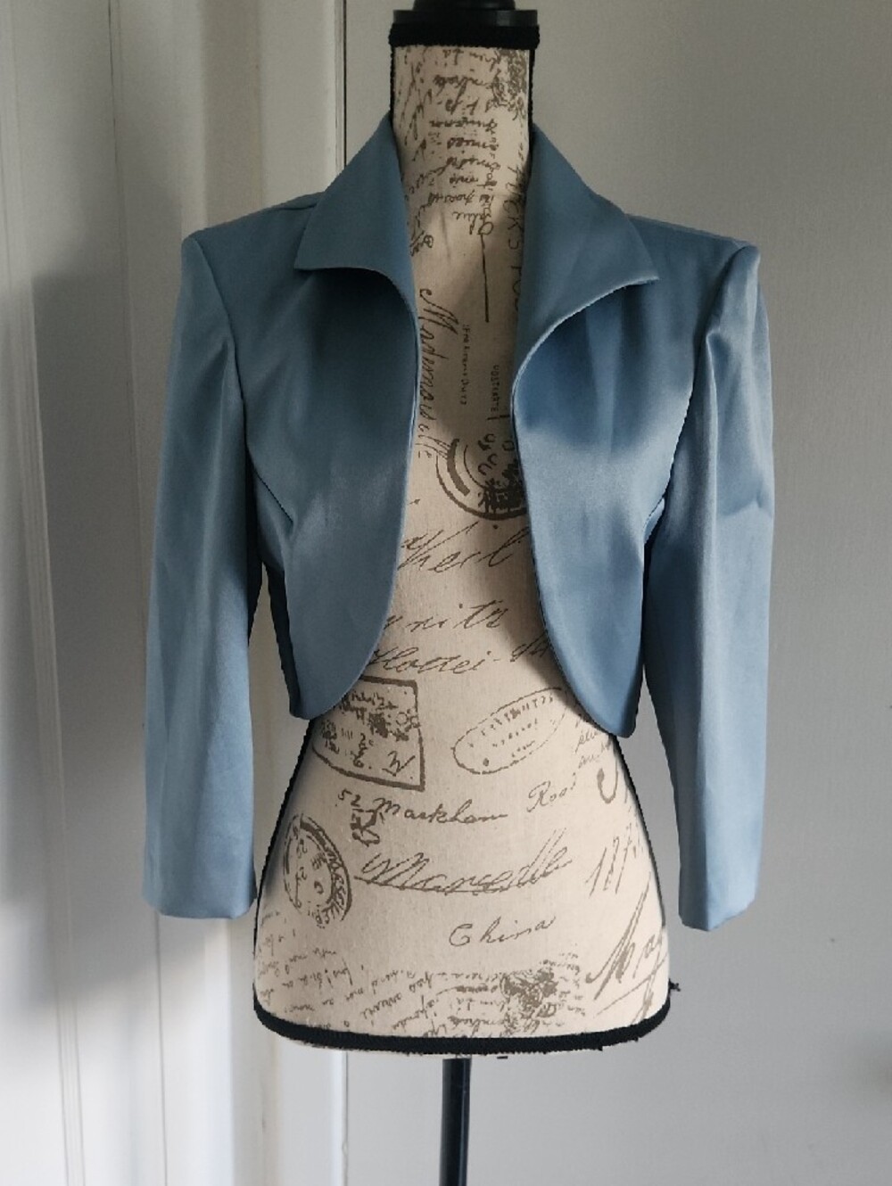 Classic Light Blue Midi Dress with Cropped Jacket - Picture 8 of 9